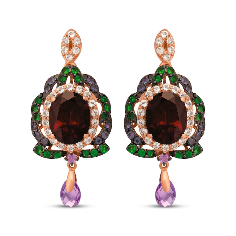 Main Image 2 of Le Vian Oval-Cut Garnet, Amethyst, Green Tsavorite, White Topaz & Iolite Earrings 14K Strawberry Gold