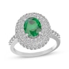 Thumbnail Image 0 of Oval-Cut Lab-Created Emerald & White Lab-Created Sapphire Triple Halo Ring Sterling Silver