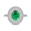 Thumbnail Image 2 of Oval-Cut Lab-Created Emerald & White Lab-Created Sapphire Triple Halo Ring Sterling Silver