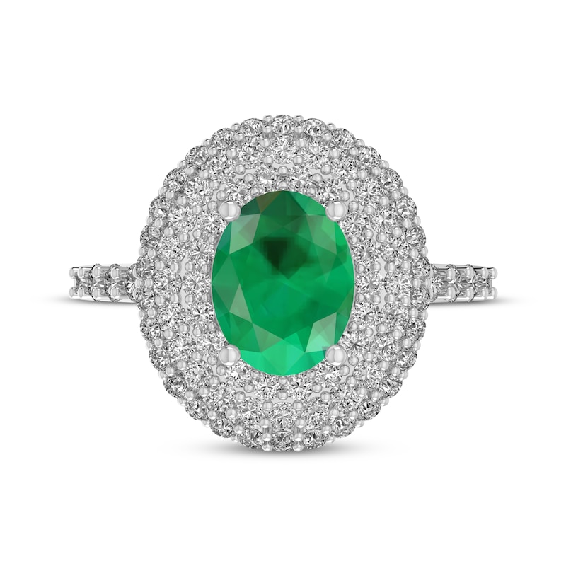 Oval-Cut Lab-Created Emerald & White Lab-Created Sapphire Triple Halo Ring Sterling Silver