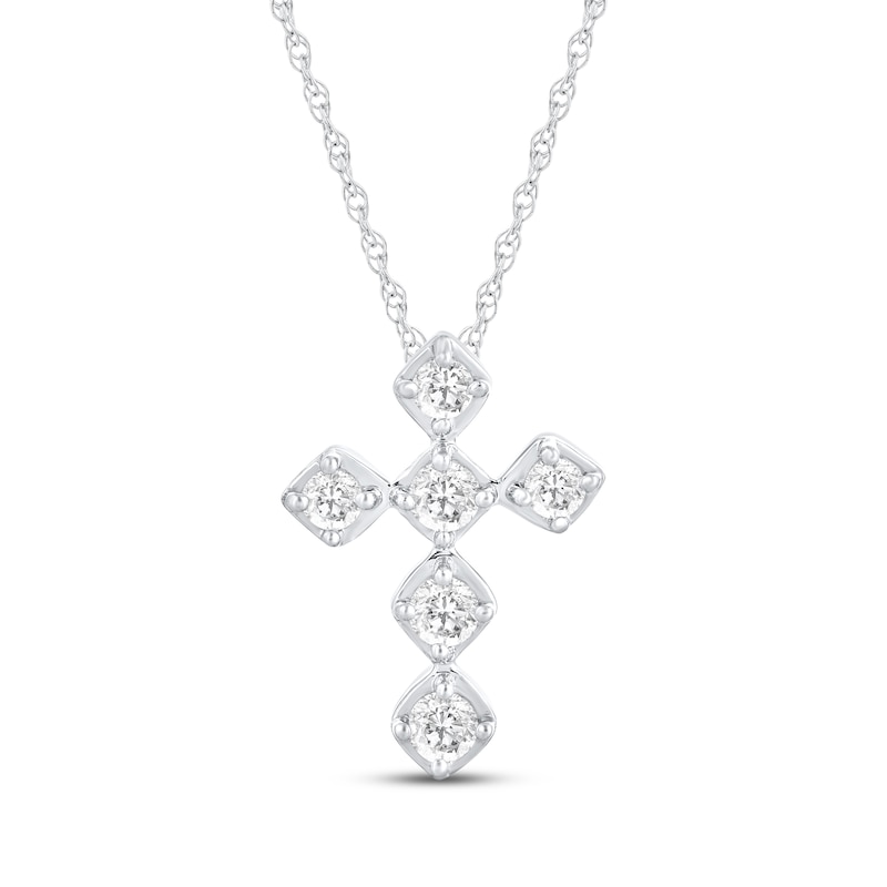 Main Image 1 of Diamond Cross Necklace 1/4 ct tw 10K White Gold 18&quot;