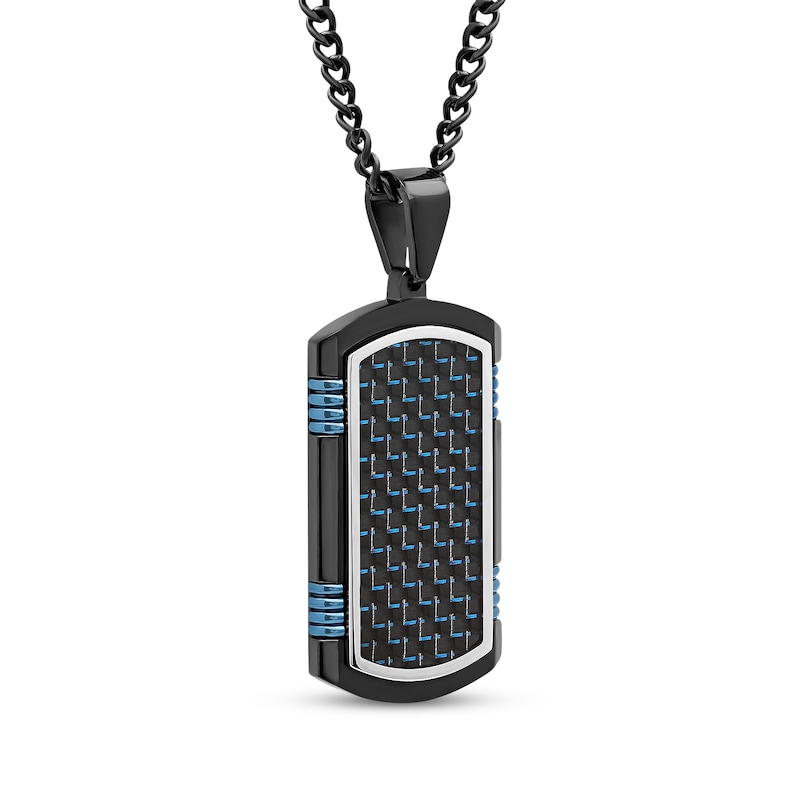 Main Image 2 of Men's Textured Dog Tag Necklace Ion-Plated Stainless Steel & Carbon Fiber 24&quot;