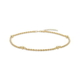 Semi-Solid Rope Chain Bead Station Anklet 4mm 10K Yellow Gold 9&quot;