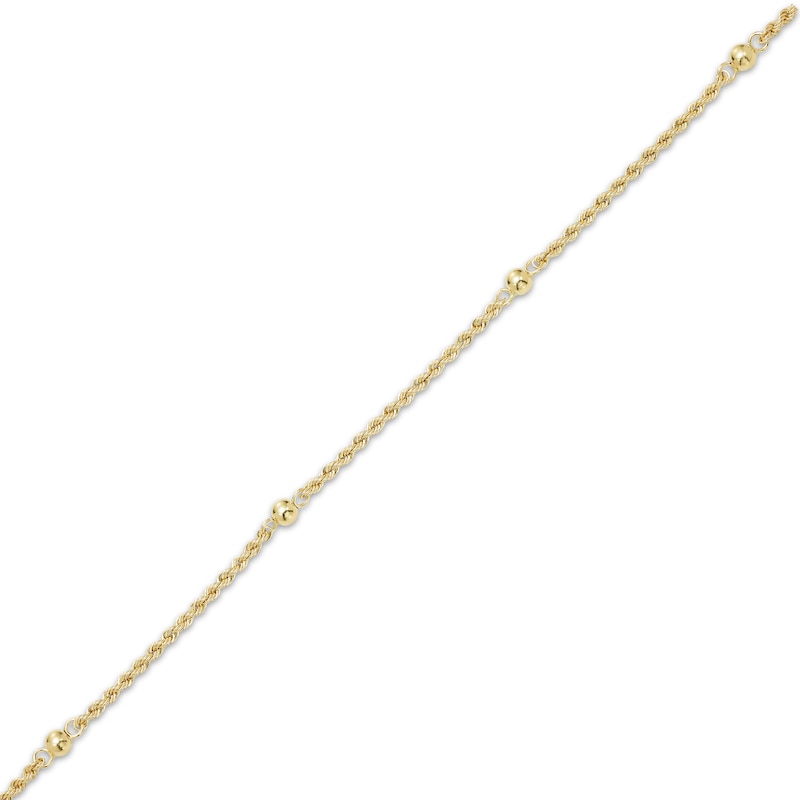 Main Image 3 of Semi-Solid Rope Chain Bead Station Anklet 4mm 10K Yellow Gold 9&quot;