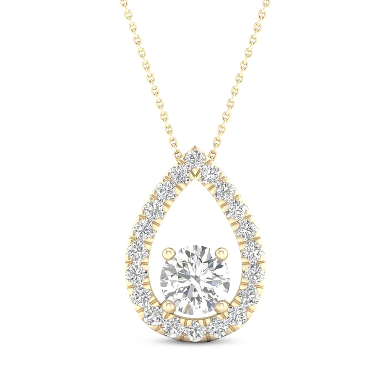 Main Image 1 of Lab-Grown Diamonds by KAY Teardrop Frame Necklace 3/4 ct tw 14K Yellow Gold