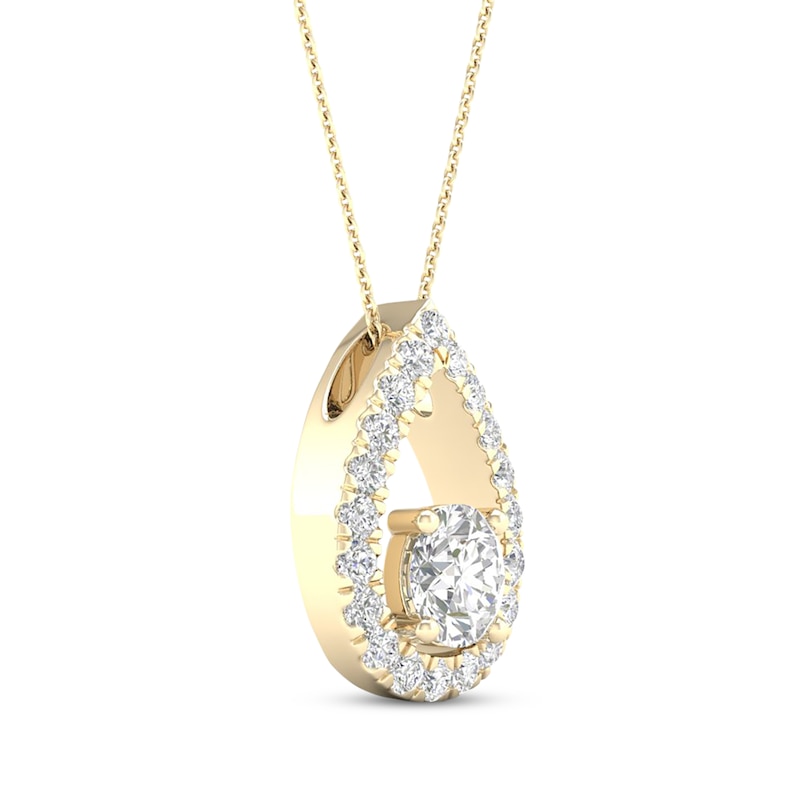 Main Image 2 of Lab-Grown Diamonds by KAY Teardrop Frame Necklace 3/4 ct tw 14K Yellow Gold