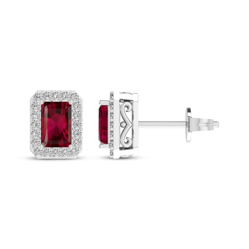 Main Image 1 of Octagon-Cut Lab-Created Ruby & White Lab-Created Sapphire Stud Earrings Sterling Silver