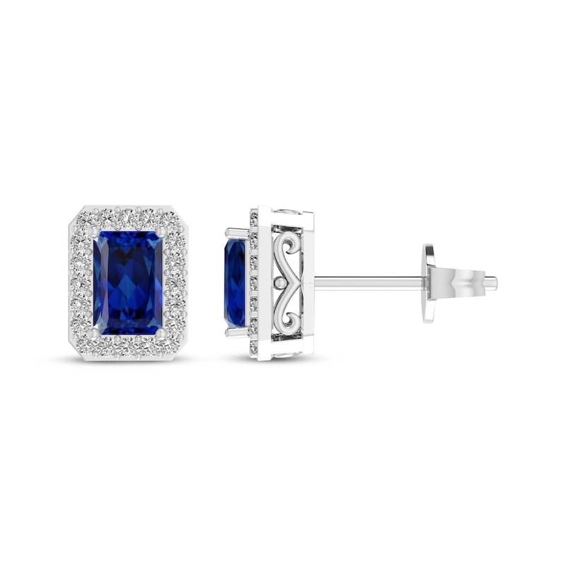 Main Image 1 of Octagon-Cut Blue Lab-Created Sapphire & White Lab-Created Sapphire Stud Earrings Sterling Silver