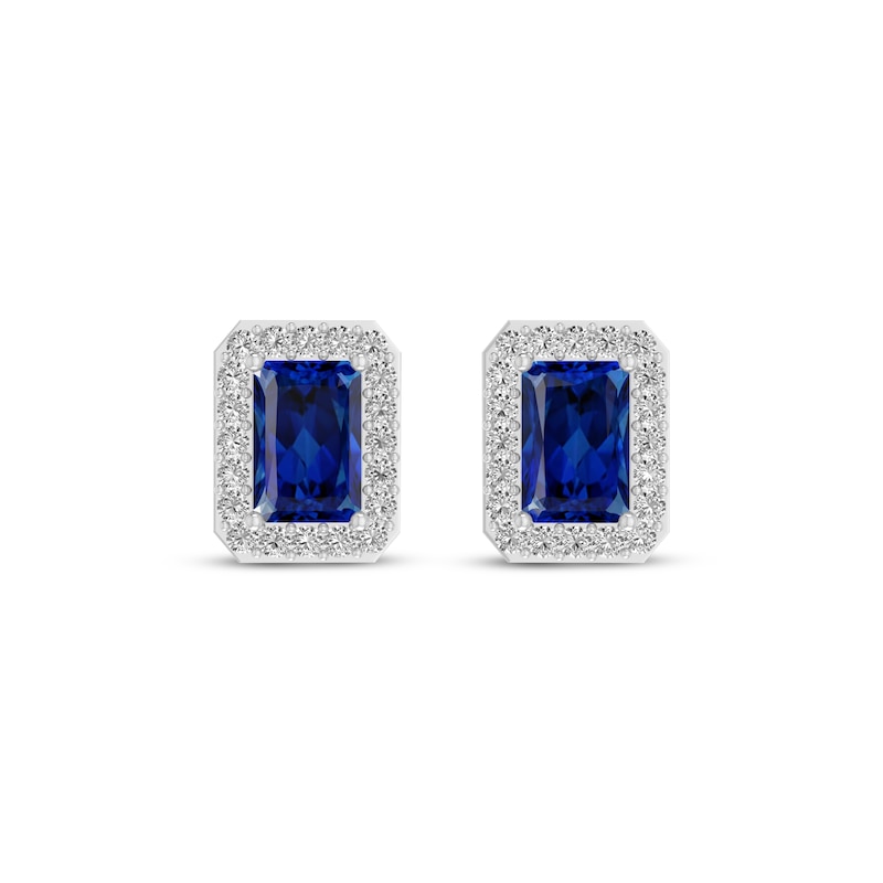 Main Image 2 of Octagon-Cut Blue Lab-Created Sapphire & White Lab-Created Sapphire Stud Earrings Sterling Silver