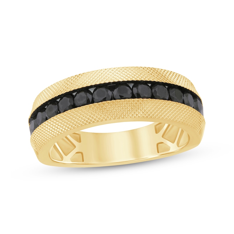 Main Image 1 of Men's Black Diamond Textured Wedding Band 1 ct tw 10K Yellow Gold