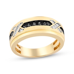 Adore Men's Black & White Diamond &quot;X&quot; Wedding Band 1/3 ct tw 10K Yellow Gold