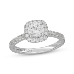 Neil Lane Round-Cut Diamond Cushion Halo Engagement Ring 1-3/8 ct tw 14K White Gold