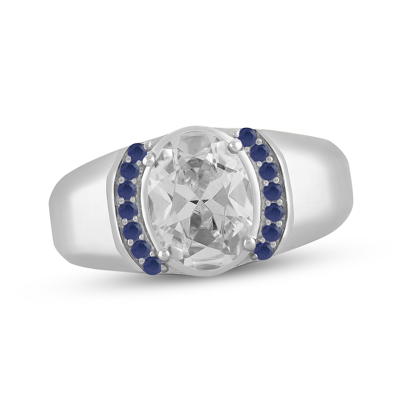 Main Image 1 of Men's Lab-Grown Diamonds by KAY Oval-Cut Ring with Blue Lab-Created Sapphires 3 ct tw 10K White Gold