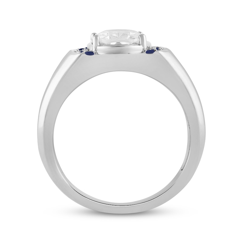 Main Image 2 of Men's Lab-Grown Diamonds by KAY Oval-Cut Ring with Blue Lab-Created Sapphires 3 ct tw 10K White Gold