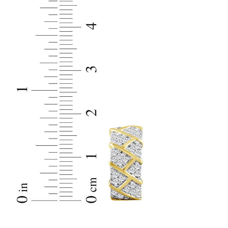 Main Image 4 of Men's Diamond Block Pattern Huggie Hoop Earrings 1/2 ct tw 10K Yellow Gold