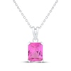 Thumbnail Image 1 of Emerald-Cut Pink Lab-Created Sapphire Solitaire Necklace Sterling Silver 18&quot;