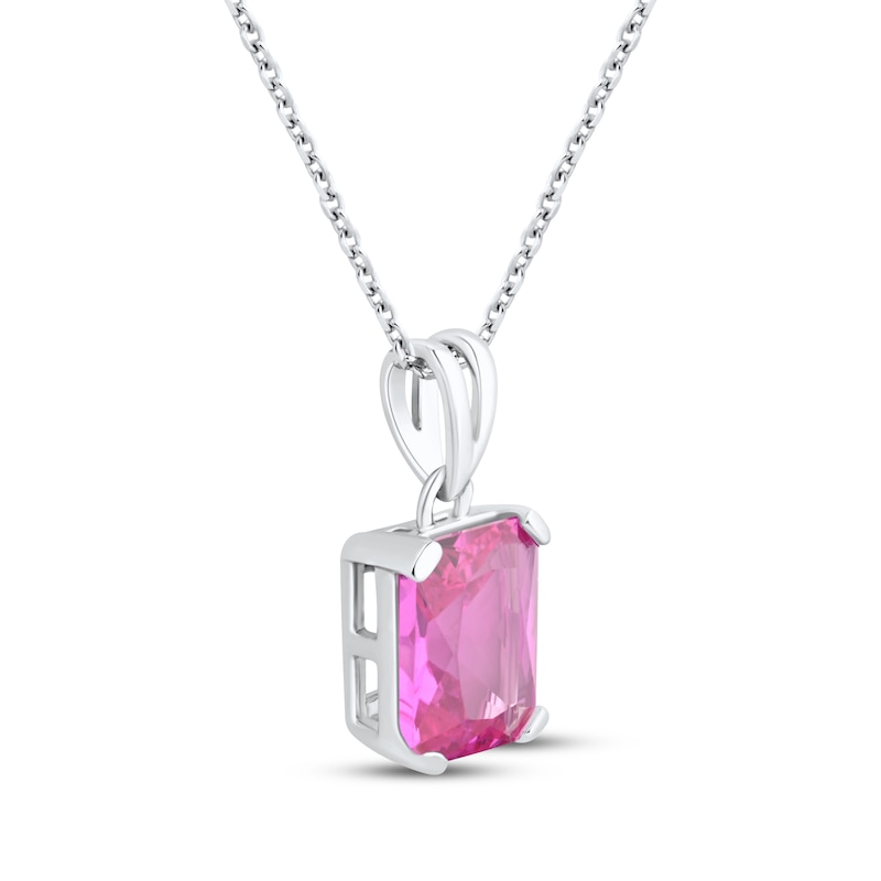 Main Image 2 of Emerald-Cut Pink Lab-Created Sapphire Solitaire Necklace Sterling Silver 18&quot;