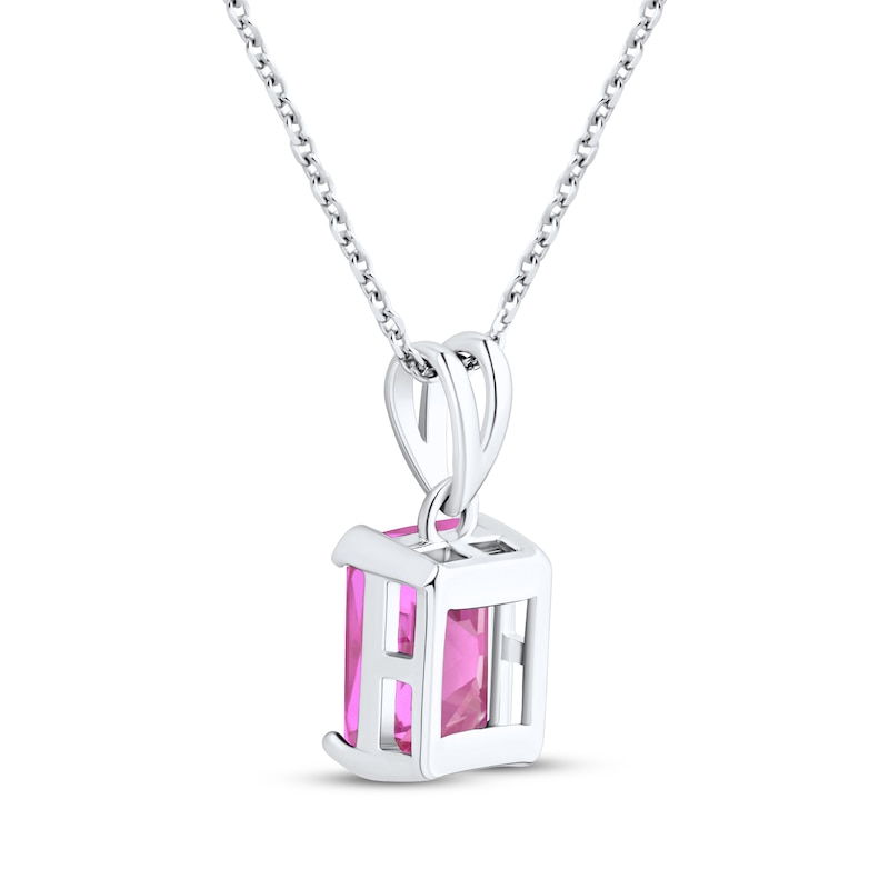 Main Image 3 of Emerald-Cut Pink Lab-Created Sapphire Solitaire Necklace Sterling Silver 18&quot;