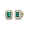 Thumbnail Image 1 of Men's Emerald-Cut Emerald & Diamond Frame Stud Earrings 1/5 ct tw 10K Yellow Gold