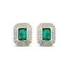 Thumbnail Image 2 of Men's Emerald-Cut Emerald & Diamond Frame Stud Earrings 1/5 ct tw 10K Yellow Gold