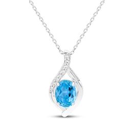 Oval-Cut Swiss Blue Topaz & White Lab-Created Sapphire Necklace Sterling Silver 18&quot;