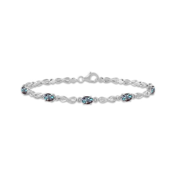 Oval-Cut Lab-Created Alexandrite & White Lab-Created Sapphire Infinity Link Bracelet Sterling Silver 7.5"