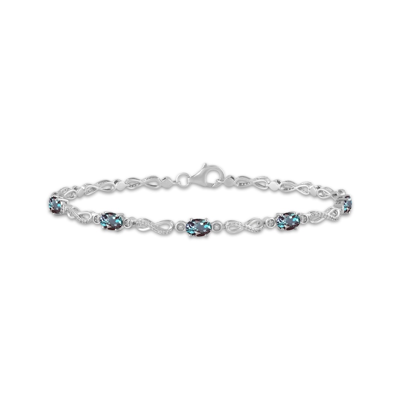 Main Image 1 of Oval-Cut Lab-Created Alexandrite & White Lab-Created Sapphire Infinity Link Bracelet Sterling Silver 7.5&quot;