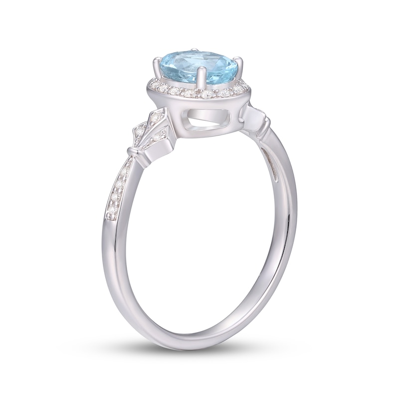 Main Image 2 of Oval-Cut Aquamarine & Diamond Halo Ring 1/8 ct tw Sterling Silver