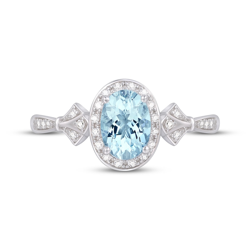 Main Image 3 of Oval-Cut Aquamarine & Diamond Halo Ring 1/8 ct tw Sterling Silver