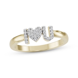 Diamond &quot;I Heart U&quot; Ring 1/10 ct tw 14K Yellow Gold-Plated Sterling Silver