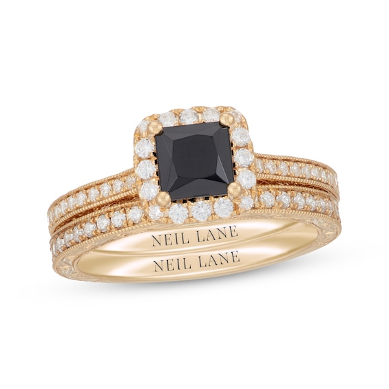 Neil Lane Princess-Cut Black & White Diamond Bridal Set 1-5/8 ct tw 14K White Gold