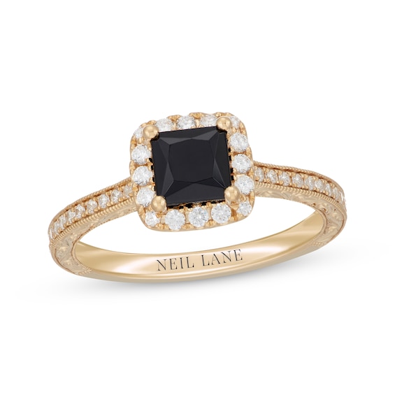 Neil Lane Princess-Cut Black & White Diamond Engagement Ring 1-3/8 ct tw 14K Yellow Gold