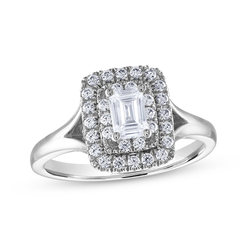 Main Image 1 of THE LEO Diamond Emerald-Cut Double Frame Engagement Ring 3/4 ct tw 14K White Gold