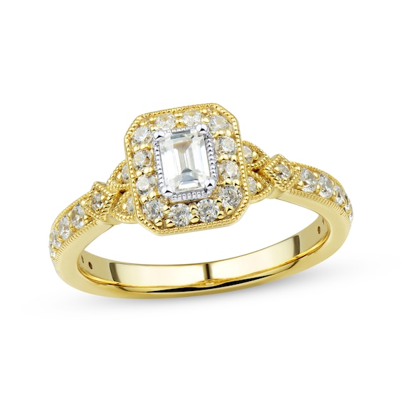 Emerald-Cut Diamond Vintage-Inspired Engagement Ring 3/4 ct tw 14K Yellow Gold