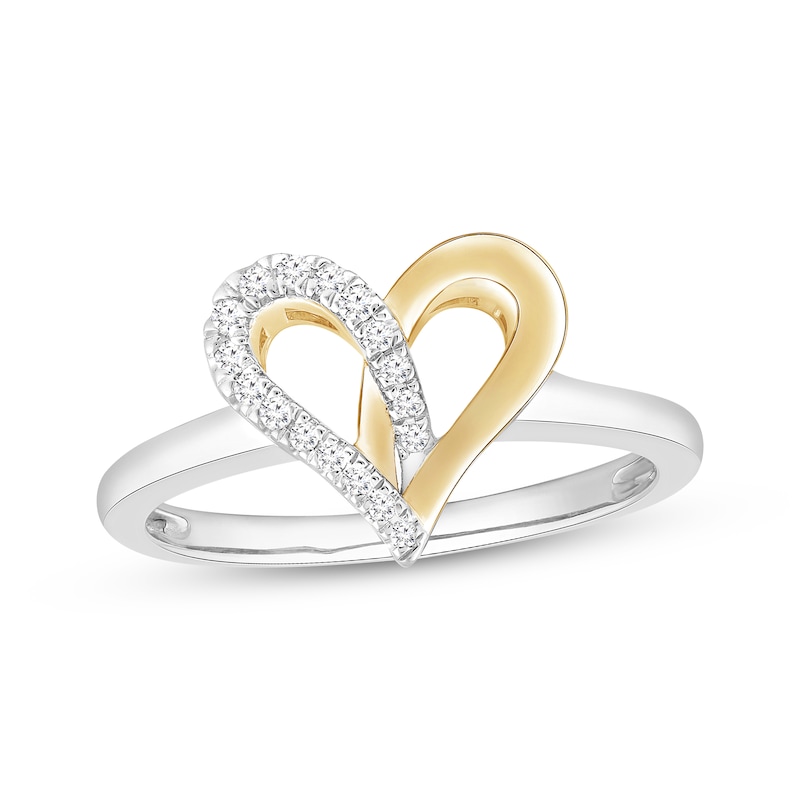 Diamond Heart Halves Ring 1/10 ct tw Sterling Silver & 10K Yellow Gold ...