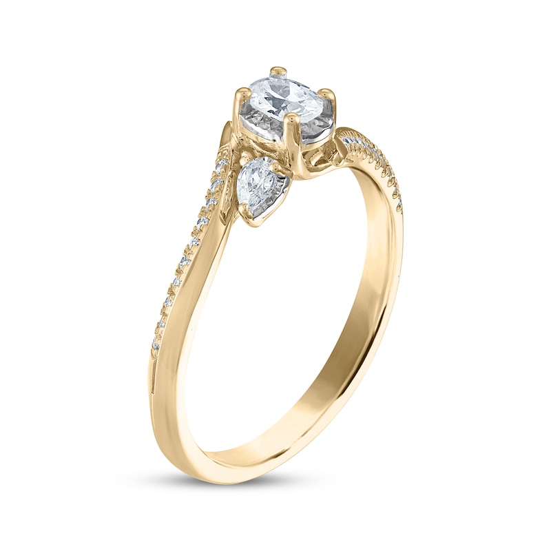 Main Image 2 of Memories Moments Magic Oval-Cut & Pear-Shaped Diamond Bypass Engagement Ring 3/8 ct tw 14K Yellow Gold