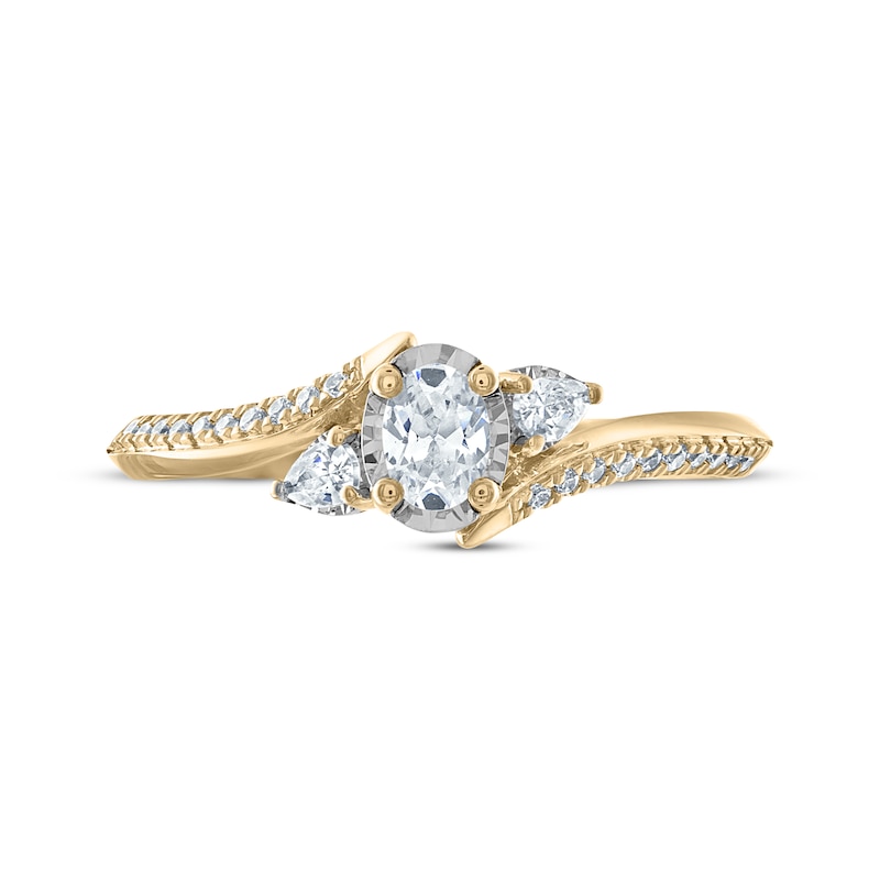 Main Image 3 of Memories Moments Magic Oval-Cut & Pear-Shaped Diamond Bypass Engagement Ring 3/8 ct tw 14K Yellow Gold