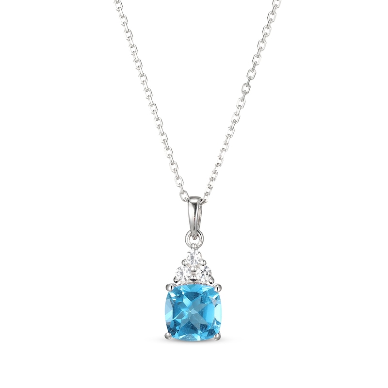 Main Image 1 of Cushion-Cut Swiss Blue Topaz & White Lab-Created Sapphire Necklace Sterling Silver 18&quot;