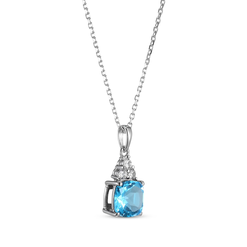 Main Image 2 of Cushion-Cut Swiss Blue Topaz & White Lab-Created Sapphire Necklace Sterling Silver 18&quot;