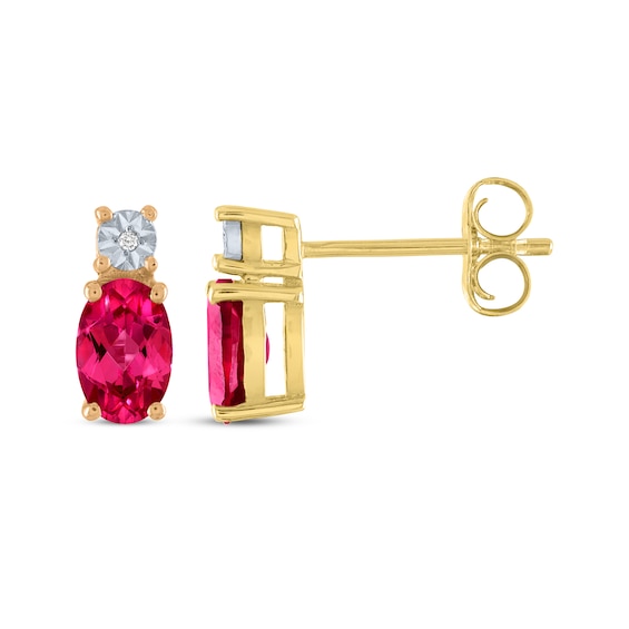 Oval-Cut Lab-Created Ruby & Diamond Accent Earrings 10K Yellow Gold
