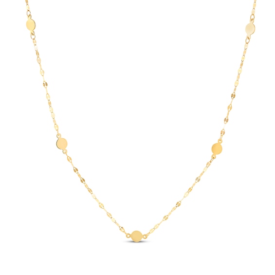 Semi-Solid Fancy Mirror Chain Necklace 14K Yellow Gold 18"