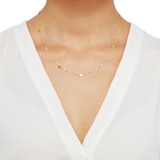 Semi-Solid Fancy Mirror Chain Necklace 14K Yellow Gold 18