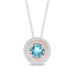 Swiss Blue Topaz & Diamond Necklace 1/4 ct tw Sterling Silver & 10K Rose Gold 18&quot;