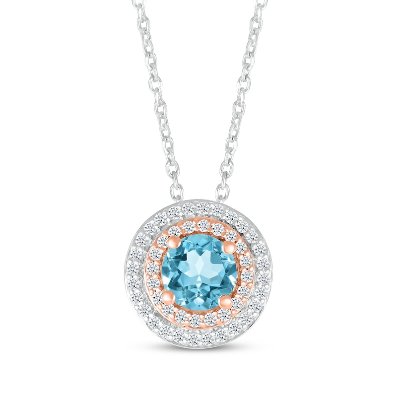 Main Image 1 of Swiss Blue Topaz & Diamond Necklace 1/4 ct tw Sterling Silver & 10K Rose Gold 18&quot;