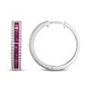 Thumbnail Image 3 of Baguette-Cut Lab-Created Ruby & White Lab-Created Sapphire Hoop Earrings Sterling Silver