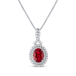 Oval-Cut Lab-Created Ruby & White Lab-Created Sapphire Necklace Sterling Silver 18&quot;