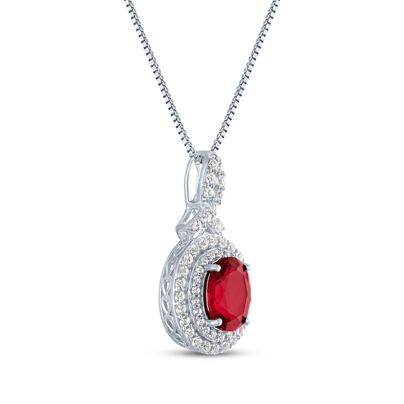 Oval-Cut Lab-Created Ruby & White Lab-Created Sapphire Necklace Sterling Silver 18"