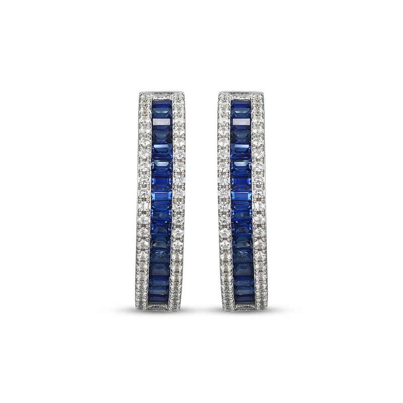 Main Image 2 of Baguette-Cut Blue Lab-Created Sapphire & White Lab-Created Sapphire Hoop Earrings Sterling Silver