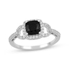 Thumbnail Image 0 of Cushion-Cut Black Onyx & White Lab-Created Sapphire Loop Ring Sterling Silver