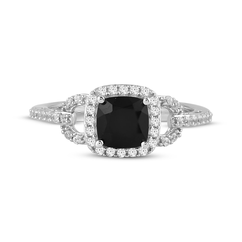 Main Image 3 of Cushion-Cut Black Onyx & White Lab-Created Sapphire Loop Ring Sterling Silver